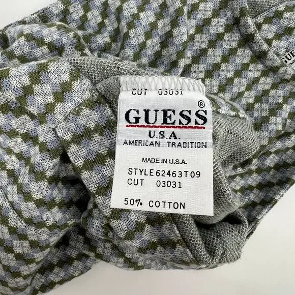 90s Vintage GUESS Houndstooth Cropped Knit Halter Top Green Blue Size L - Picture 4 of 5